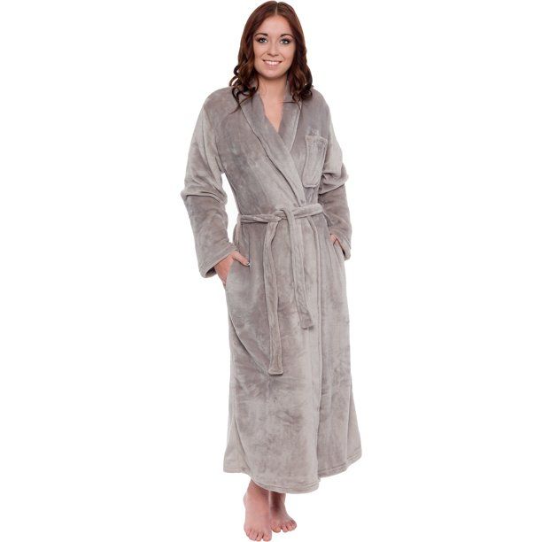 Photo 1 of 2pk Silver Lilly Womens Robe - Plush Bathrobe - Full Length Robe with Shawl Collar
light grey & black 
size- Large/XLarge