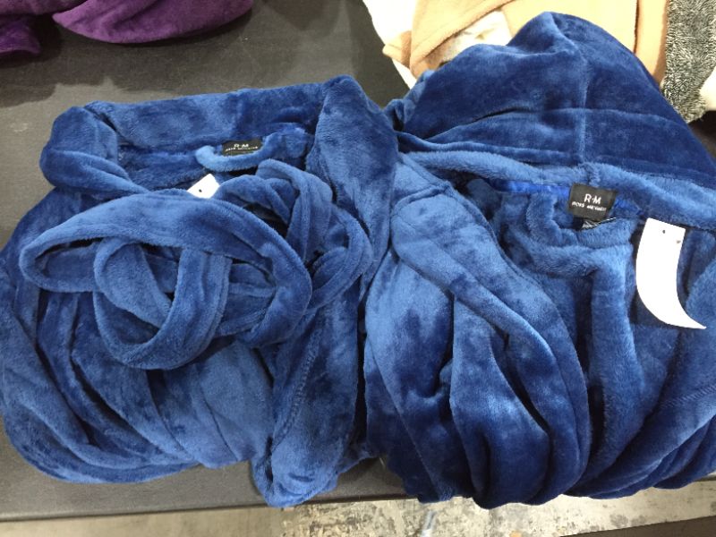 Photo 2 of 2pk Ross Michaels Mens Robe with Hood and one without hood  - Long Plush Luxury Bathrobe 
Navy Blue
