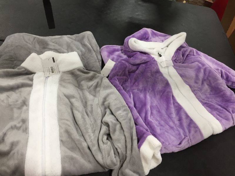 Photo 1 of 2pk Silver Lilly Women's Full Length sherpa Zip Up Bathrobe,
lavender size-Small/medium(with hood)
Grey size- XXLarge 