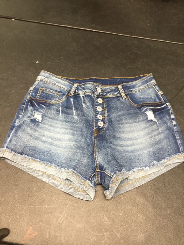 Photo 2 of Angerella Women's Super Sexy Stretch Folded Hem Mid Rise Ripped Denim Shorts XL