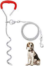 Photo 1 of Dog Outdoor Chain, Dog Cable with Stake, Reflective Steel Lead and 16 inch Spiral Anchor with Spring for Yard Camping, Heavy Duty Dog Tie-Out Stake for Small to Medium Dogs up to 125 lbs
