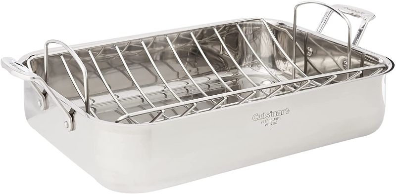 Photo 1 of Cuisinart Chef's Classic Stainless 16-Inch Rectangular Roaster with Rack, Roaster Rack
