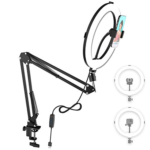 Photo 1 of SIGSIT Webcam Suspension Scissor Stand with Ring Light & Phone Clip for Live Stream
