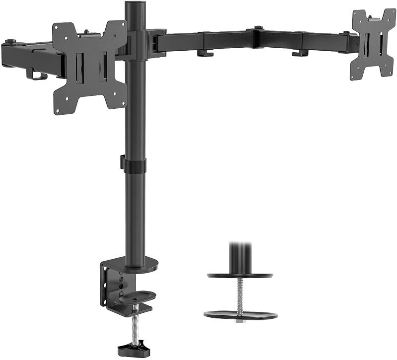 Photo 1 of WALI Dual LCD Monitor Fully Adjustable Desk Mount Stand Fits 2 Screens up to 27 inch, 22 lbs. Weight Capacity per Arm (M002), Black
