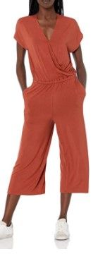 Photo 1 of Amazon Essentials Women's Short-Sleeve Surplice Cropped Wide-Leg Jumpsuit
XS 