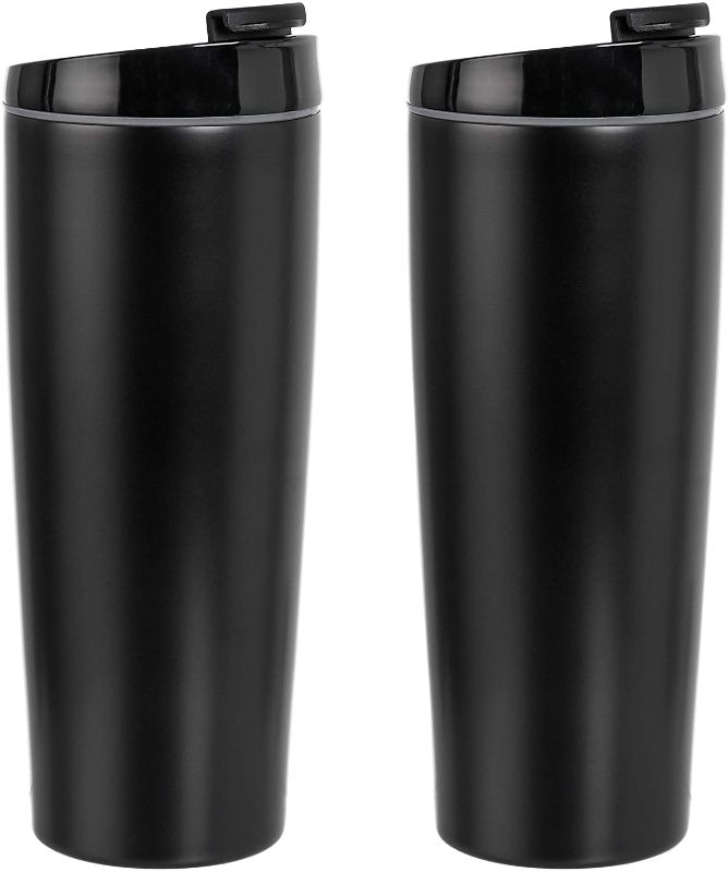 Photo 1 of Amazon Basics Stainless Steel Tumbler with Flip Lid, Vacuum Insulated– 30-Ounce, 2-Pack, Black
