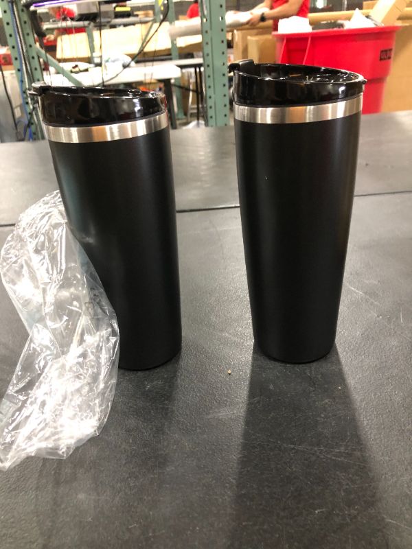 Photo 2 of Amazon Basics Stainless Steel Tumbler with Flip Lid, Vacuum Insulated– 30-Ounce, 2-Pack, Black
