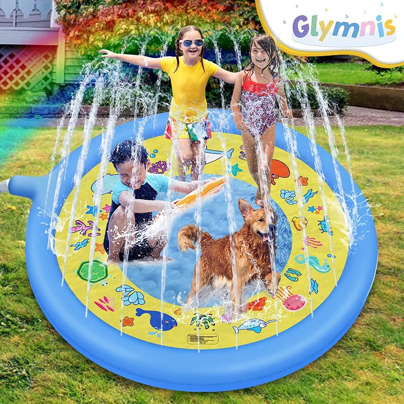 Photo 1 of Glymnis Splash Pad Sprinkler 67“/170cm Splash Play Mat Inflatable Water Toys Outdoor Party Sprinkler Pad Summer Garden Beach Wading Pool for Toddlers Kids Children