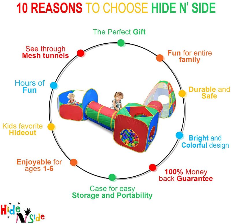 Photo 2 of 5pc Kids Ball Pit Tents and Tunnels, Toddler Jungle Gym Play Tent with Play Crawl Tunnel Toy, for Boys babies infants Children, Indoor Outdoor Gift, Target Game w/ 4 Dart Balls
