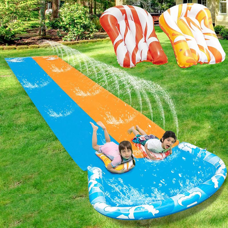 Photo 1 of JOYIN 20ft x 62in Slip and Slide Water Slide with 2 Bodyboards, Summer Toy with Build in Sprinkler for Backyard and Outdoor Water Toys Play
