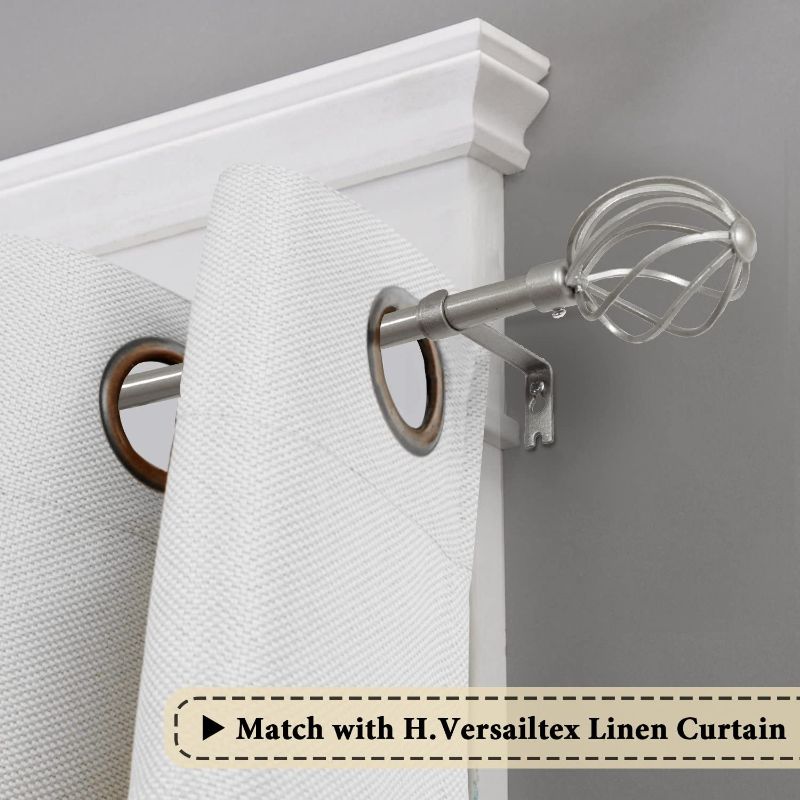 Photo 1 of 48 to 84 Inches Adjustable Decorative 3/4 Inch Diameter Single Window Curtain Rod Set with Twisted Cage Finials, Nickel