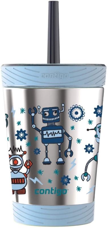 Photo 1 of Contigo - 2075533 Contigo Spill-Proof Kids THERMALOCK Stainless Steel Tumbler with Straw, 12 oz., Nautical with Robots
