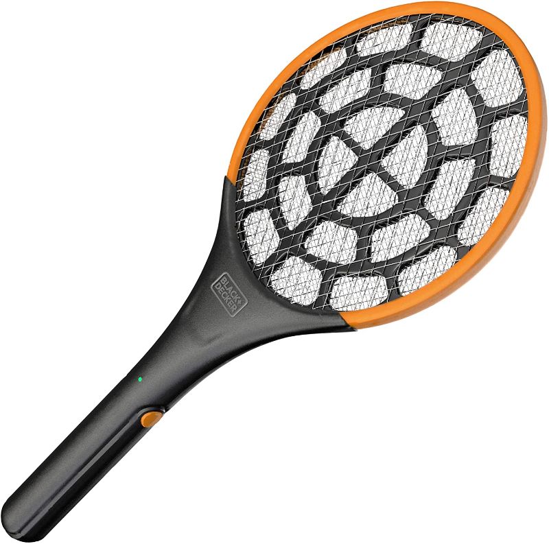 Photo 1 of Black + Decker Electric Fly Swatter | Large Handheld Indoor & Outdoor Mosquito & Bug Zapper with Battery-Powered Mesh Grid & Heavy-Duty Tennis Racket Design | Non-Toxic, Safe for Humans & Pets
