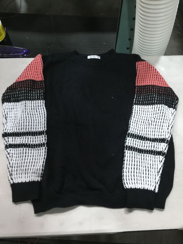 Photo 1 of BLACK WITH STRIPED SLEEVES SWEATER 