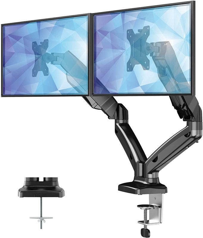 Photo 1 of HUANUO Dual Monitor Stand - Fully Adjustable Monitor Desk Mount Gas Spring LCD Monitor Arm VESA Mount for 13" to 27" Flat Curved Computer Screens - Each Arm Holds Up to 17.6lbs