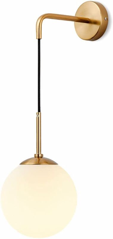 Photo 1 of BOKT Mid Century Modern Wall Sconce Lights Minimalist Adjustable Bedside Wall Lamp Ball Glass Fixture Reading Lamp (Golden+White Shade)