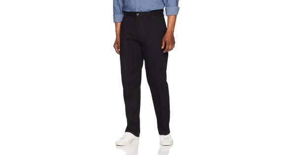 Photo 1 of Essentials Men's Classic-Fit Wrinkle-Resistant Flat-Front Chino Pant, True Black, 29W X 30L
