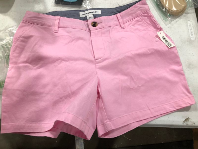 Photo 2 of Essentials Women's 5" Inseam Solid Chino Short, Pink, 4
