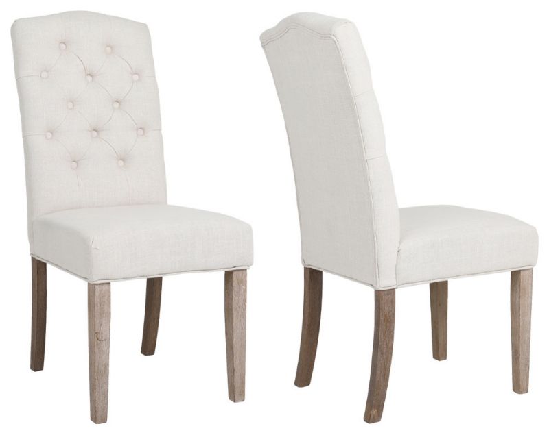 Photo 1 of BTexpert French High Back Tufted Upholstered Dining Chair, Set of 2 Ivory Beige
