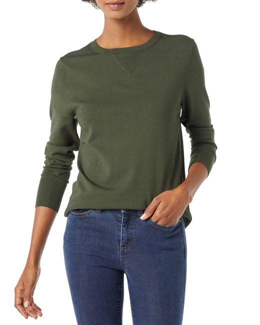 Photo 1 of Daily Ritual Women's Green Fine Gauge Stretch Crewneck Pullover (size S)