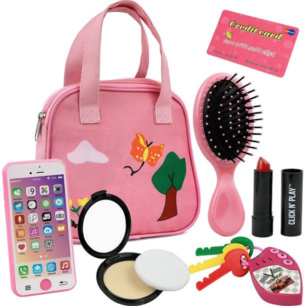 Photo 1 of Click N' Play 8Piece Girls Pretend Play Purse, Including A Smartphone, Car Keys, Credit Card, Lipstick, Lights Up & Make Real Life Sounds