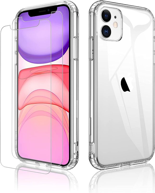 Photo 1 of ImpactStrong Compatible with iPhone 11 Clear Case, Clear Guard Shock Absorbing Scratch-Resistant Hybrid Clear TPU Cover Designed for iPhone 11 (2X Glass Screen Protector Included) - Clear Buttons