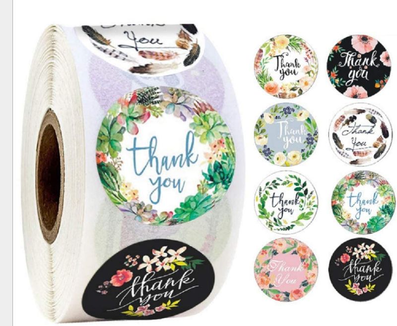 Photo 1 of 2 Roll 1.5Inch Thank You Stickers, 8 Designs, Thank You Sticker Roll Boutique Supplies for Business Packaging