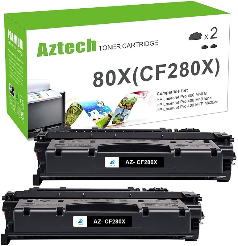 Photo 1 of Aztech Compatible Toner Cartridge Replacement for HP CF280X 80X 80A CF280A Laserjet Pro 400 M401D M401N M401A M401DNE MFP M425DN Printer Toner (Black, 2-Packs)
