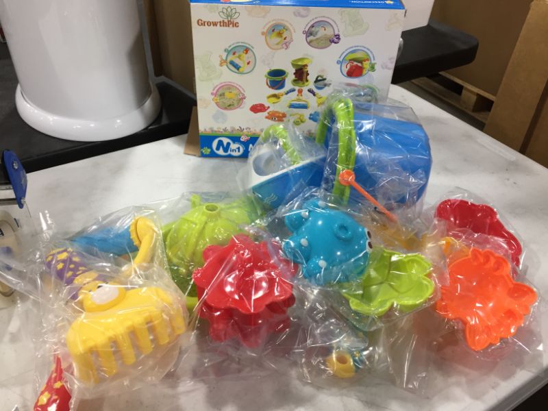 Photo 1 of GrowthPic Sandcastle Building Kit, Outdoor Toy Sand Snow Beach Playset, 11 pcs Animal Molds for Kids with Water Wheel, Bucket, Shovel, Rake, Rolling Rake, Winter Outdoor Play Set for Toddlers
