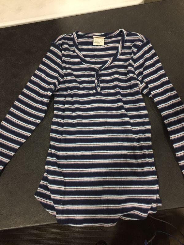 Photo 2 of Dickies Women's Long Sleeve Henley Shirt - Ink Navy Stripe Size L (FL097)
