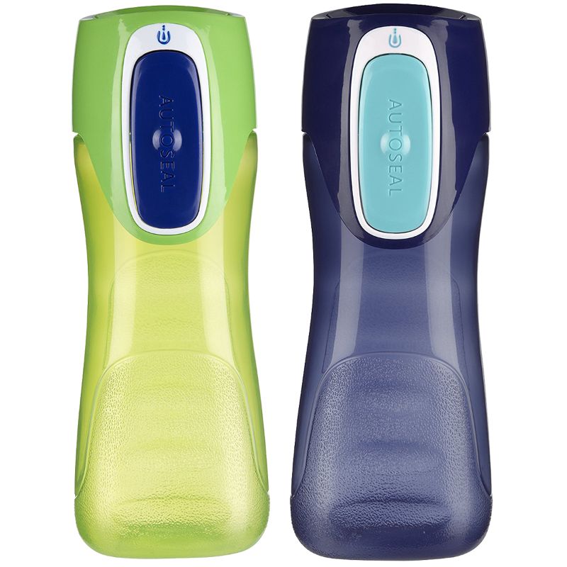 Photo 1 of Contigo Autoseal Trekker Kids Water Bottles, 14 Oz, Granny Smith & Nautical, 2-Pack
