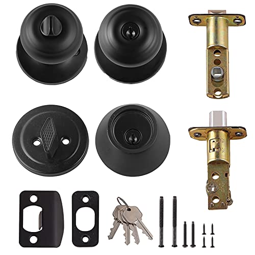 Photo 1 of Amazon Basics Exterior Door Knob with Lock and Deadbolt, Classic, Matte Black
