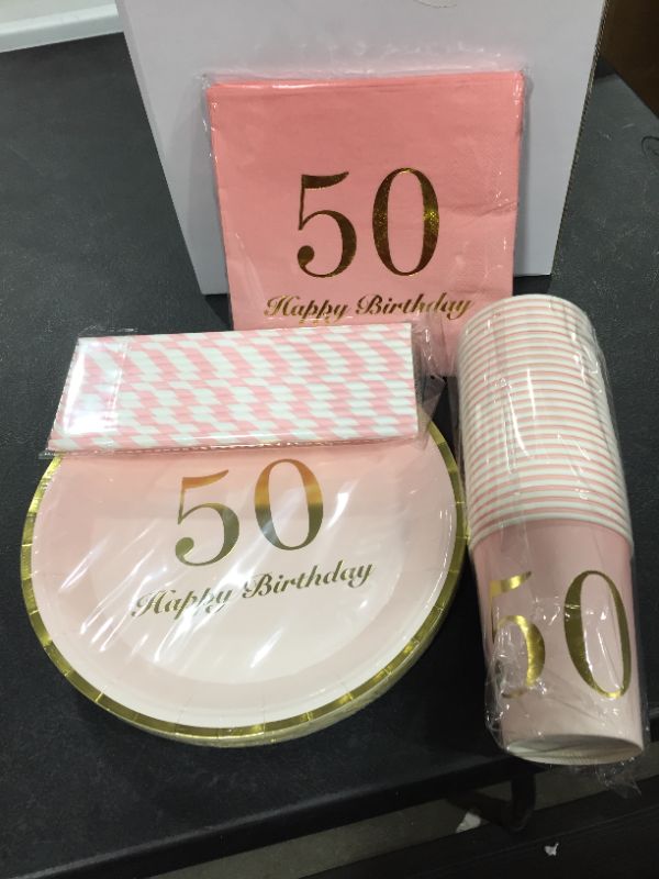 Photo 2 of 50th Birthday Decorations for women Party Supplies Napkins,Cups,Plates,Straws 
