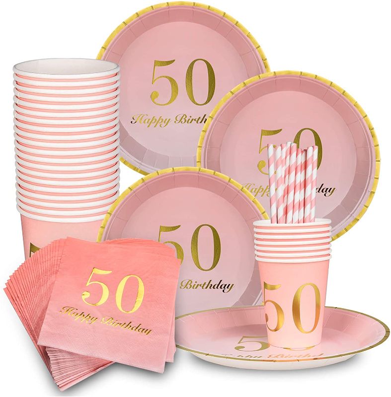 Photo 1 of 50th Birthday Decorations for women Party Supplies Napkins,Cups,Plates,Straws 
