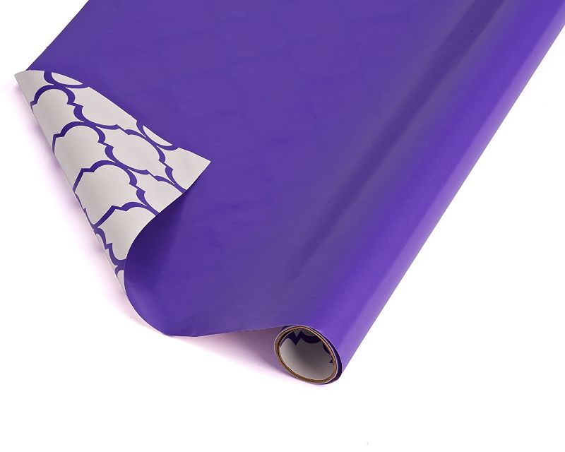 Photo 1 of American Greetings Reversible Wrapping Paper, White with Purple Trellis Pattern, 2.5' x 12' (068981045281)
