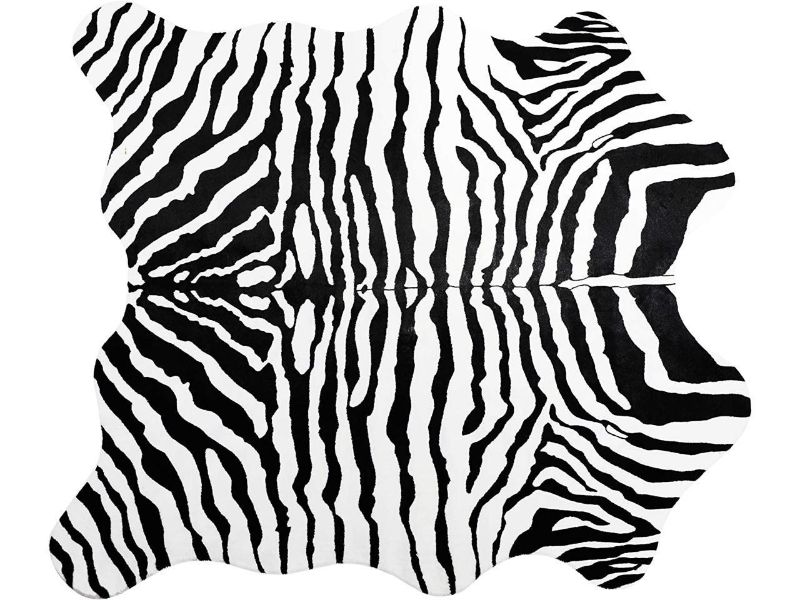 Photo 1 of Zebra Print Area Rug Faux Zebra Hide Soft Fluffy Fur Throw Rug Fluffy Floor Carpet Rug Mat for Living Room Bedroom(5.1ft Black)
