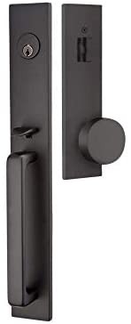 Photo 1 of Emtek Contemporary Tubular Entry Set: Lausanne Style with Round KNOB on The Interior Side. 2 Backset Sizes Included 2-3/8 in. and 2-3/4 in. Color: Flat Black (US19), Model: 4819-US19
