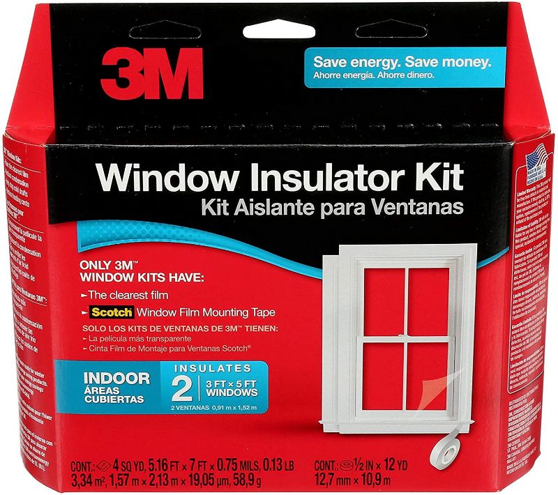 Photo 1 of 3M Indoor 2-Window Insulator Kit, Window Insulation Film for Heat and Cold, 5.16 ft. x 17.5 ft., Covers Two 3 ft. by 5 ft. Windows
