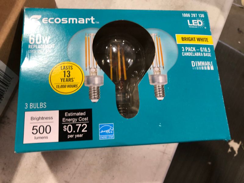 Photo 2 of 60-Watt Equivalent G16.5 ENERGY STAR and CEC Title 20 Dimmable Filament LED Light Bulb Bright White (3-Pack)