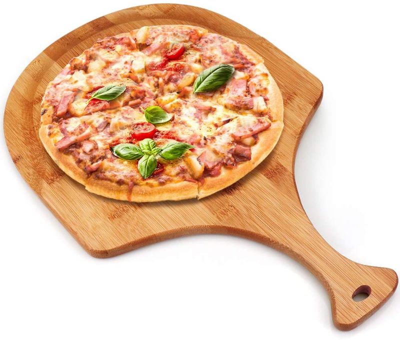 Photo 1 of Bamboo pizza peel, Wood Serving Pan, Cheese and Charcuterie Boards, Pizza Board Pizza Paddle Cutting Board with Handle for Baking Pizza, Bread, Cutting Fruit, Vegetables, Cheese and Serving board
