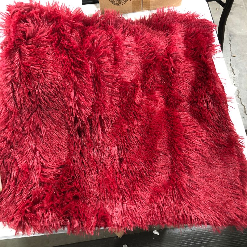 Photo 2 of  Set of 2 Long Faux Fur Soild Decorative Pillowcase  (Burgundy, 20"X20")
