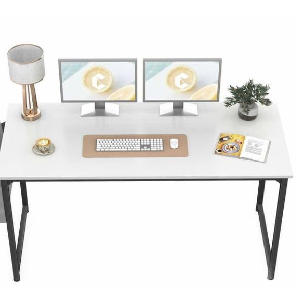 Photo 1 of CubiCubi Computer Desk Study Writing Table for Home Office, Modern Simple Style PC Desk, Black Metal Frame, White
