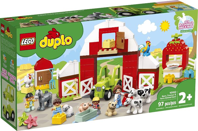 Photo 1 of LEGO DUPLO Town Barn, Tractor & Farm Animal Care 10952 Playset with People Figures and Cute Pony, Pig, Dog, Sheep, Cow, Calf, Rooster and Chicken Toys; Great Learning Toy, New 2021 (97 Pieces)
