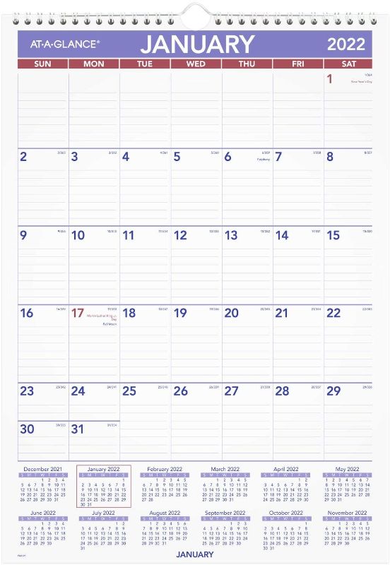 Photo 1 of 2022 Wall Calendar by AT-A-GLANCE, 12" x 17", Medium, Monthly. Wirebound (PM228)
