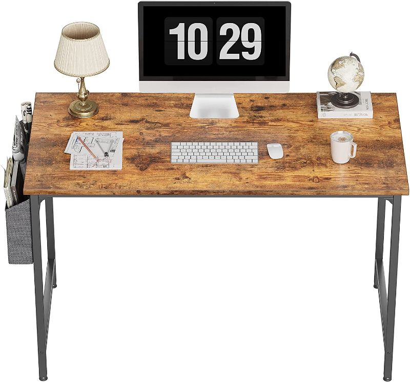 Photo 1 of CubiCubi Study Computer Desk 47" Home Office Writing Small Desk, Modern Simple Style PC Table, Black Metal Frame, Rustic Brown

