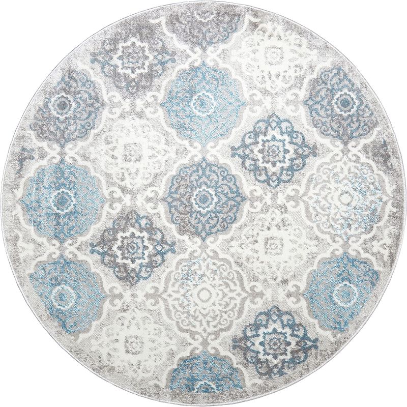 Photo 5 of Home Dynamix Boho Andorra Bohemian Damask Area Rug, 7'10", Gray/Aqua
