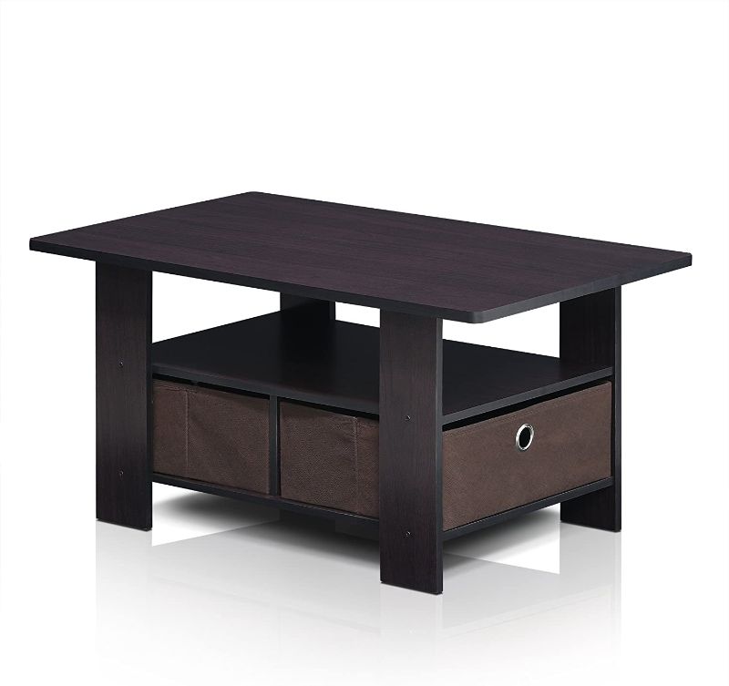 Photo 1 of FURINNO Andrey Coffee Table with Bin Drawer, Dark Walnut
