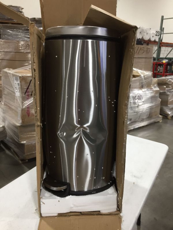 Photo 1 of Amazon Basics 30 Liter / 7.92 Gallon Round Soft-Close Trash Can with Foot Pedal - Stainless Steel
