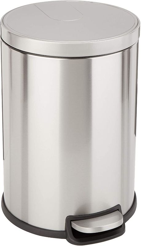 Photo 1 of Amazon Basics 30 Liter / 7.92 Gallon Round Soft-Close Trash Can with Foot Pedal - Stainless Steel
