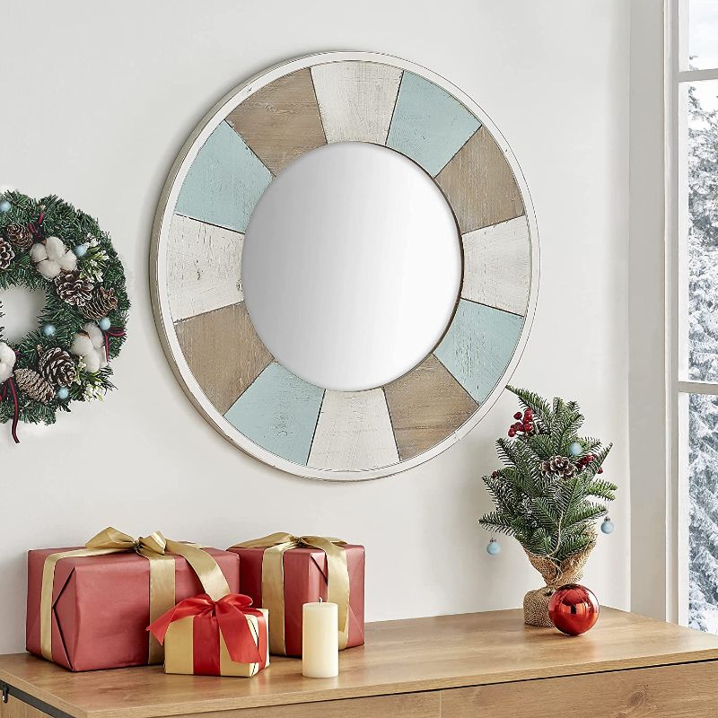Photo 1 of FirsTime & Co. Cottage Timbers Accent Wall Mirror, 27", Aged Teal/Shabby White/Natural Wood
